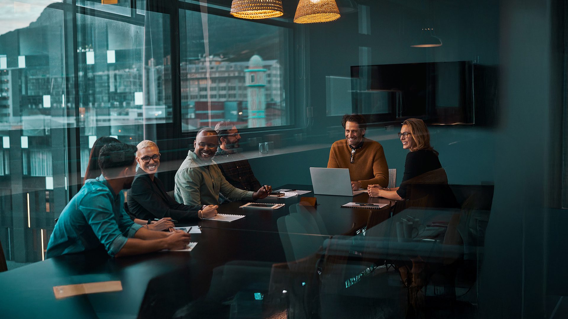 Professionals discussing international business solutions